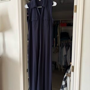 Talbots Sleeveless Navy Dress size medium with material tie belt washable.